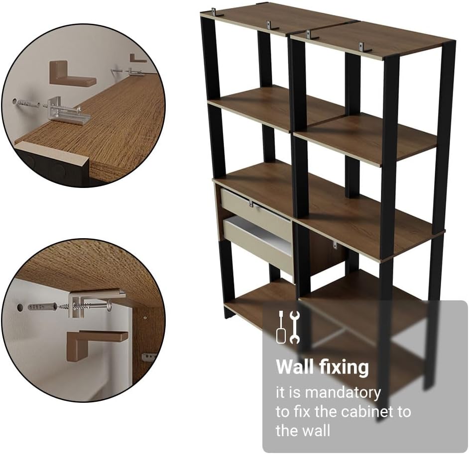 Madesa Kitchen Pantry Storage Rack with 2 Drawers and Open Shelves 51" L Multiuse Modular Cabinet for Kitchen Organization - Black/Brown