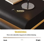 White Night Stand with LED Light, Leather Nightstand, Modern Bedside Table | 3 Solid Wood Drawers, No Assembly Required(19.7''H) (White)