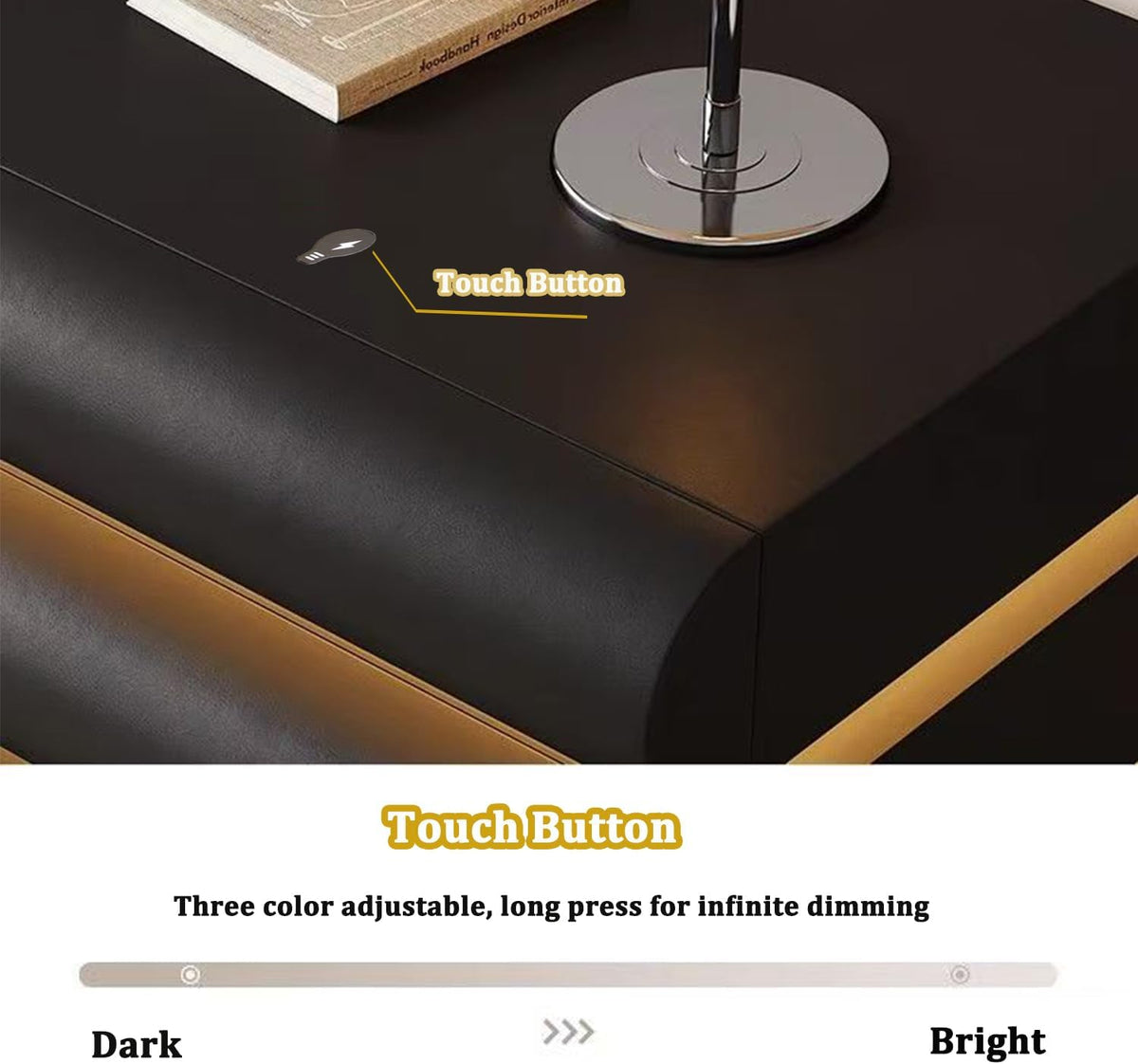White Night Stand with LED Light, Leather Nightstand, Modern Bedside Table | 3 Solid Wood Drawers, No Assembly Required(19.7''H) (White)