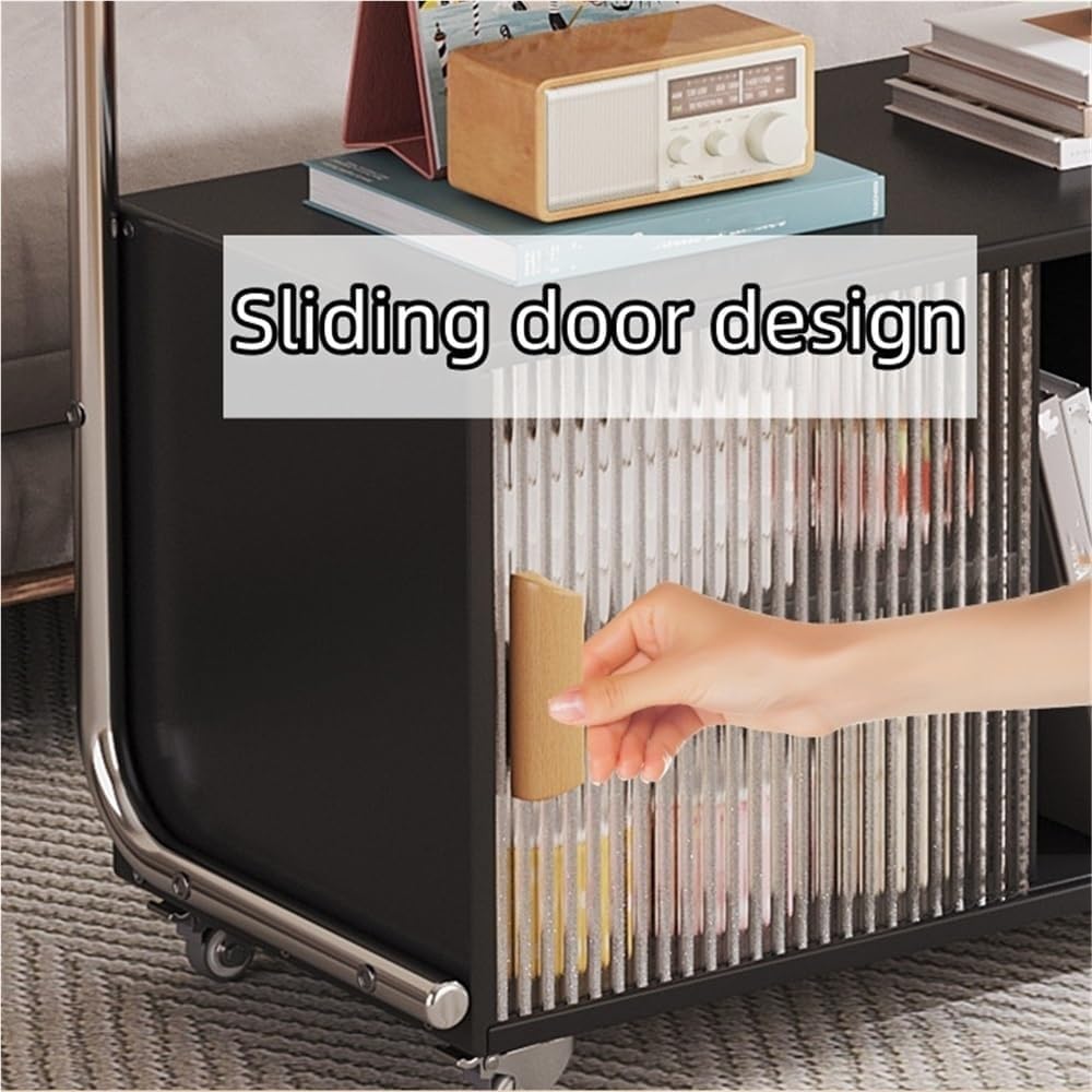 Modern Rolling Side Table End Table with Storage 360° Rollers Movable Night Stand Utility Cart Corner Table for Living Room (Natural)