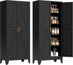 71" Tall Metal Pantry Cabinet, Kitchen Storage Cabinet with 2 Doors and 4 Adjustable Shelves for Kitchen, Living Room, Dining Room, Bathroom and Home, Office (Black, 1PC)