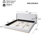 King Size Boucle Bed Frame, Soft Cloud Bed Frame with Upholstered Wingback Headboard and Solid Wooden Legs, Contemporary Aesthetic Platform Bed, No Box Spring Needed (White, King 1)