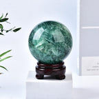 Large Green Fluorite Crystal Ball with Stand Natural Crystals Sphere Gemstone Ball Meditation Witchcraft Home Decor 80-90mm/3.1-3.5"