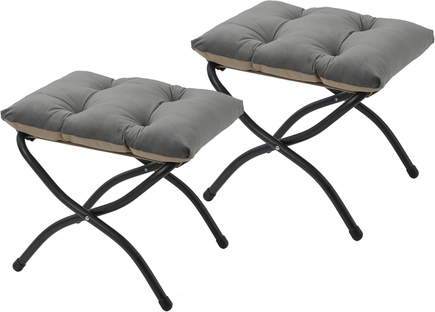 15"(H) Folding Ottoman, Set of 2, Foldable Footrest Stool, Small Foot Stool for Couch, Collapsible Foot Rest Ottoman for Sofa, Accent Padded Ottomans for Living Room, Bedroom, Dark Grey