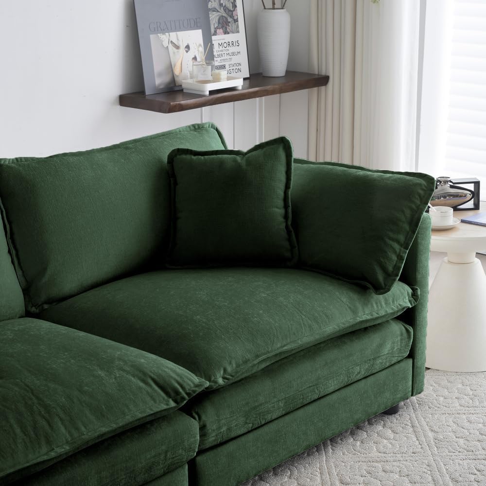 Chenille Ottoman Footrest for 2, 3, and 4 Seater Sofas, Green (Green + Chenille + 1 Seat-1)