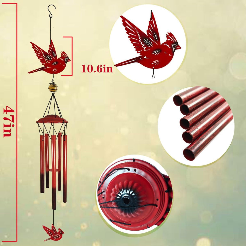 Cardinal Wind Chimes Outdoor Gift Metal Red Bird Wind Chimes for Outside/Indoors, Home, Lawn, Porch, Patio, Garden Decor, Yard Decoration (Fly red Bird)
