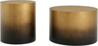 Merax 2-Piece Ombre Gradient Brass Black Iron Drum Table Set | Round Cylindrical Coffee Table & Side Table Combo for Living Room