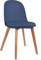 2xhome Set of 2 Modern Armless Dining Chairs | Plastic Shell with PU Leather Cushion Padded Seat and Wooden Legs | Indoor or Outdoor Use | Home Kitchen Patio, Blue