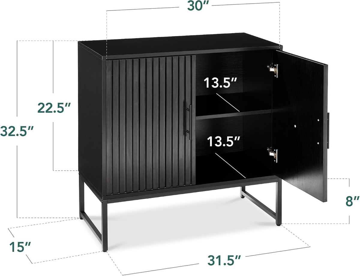 Best Choice Products Slatted Sideboard Buffet Cabinet, Entryway Table, Accent Storage Cabinet, Console Table for Hallway, Living Room, Dining Room – Black