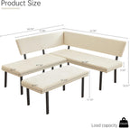 HIPIHOM Modern L-Shaped Dining Bench, 67 Inch Fabric Upholstered Corner Sofa with Metal Legs for Kitchen Nook, Living Room, Dining Room (Beige)