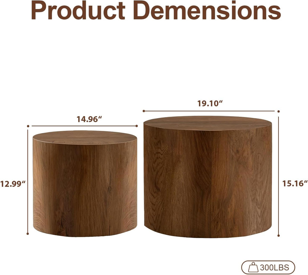 Round Coffee Table Set of 2,Modern Nesting Center Table with Non-Slip Feet | Minimalist Wood Center Table for Living Room, Bedroom, Office, Small Space, No Assembling,Beige