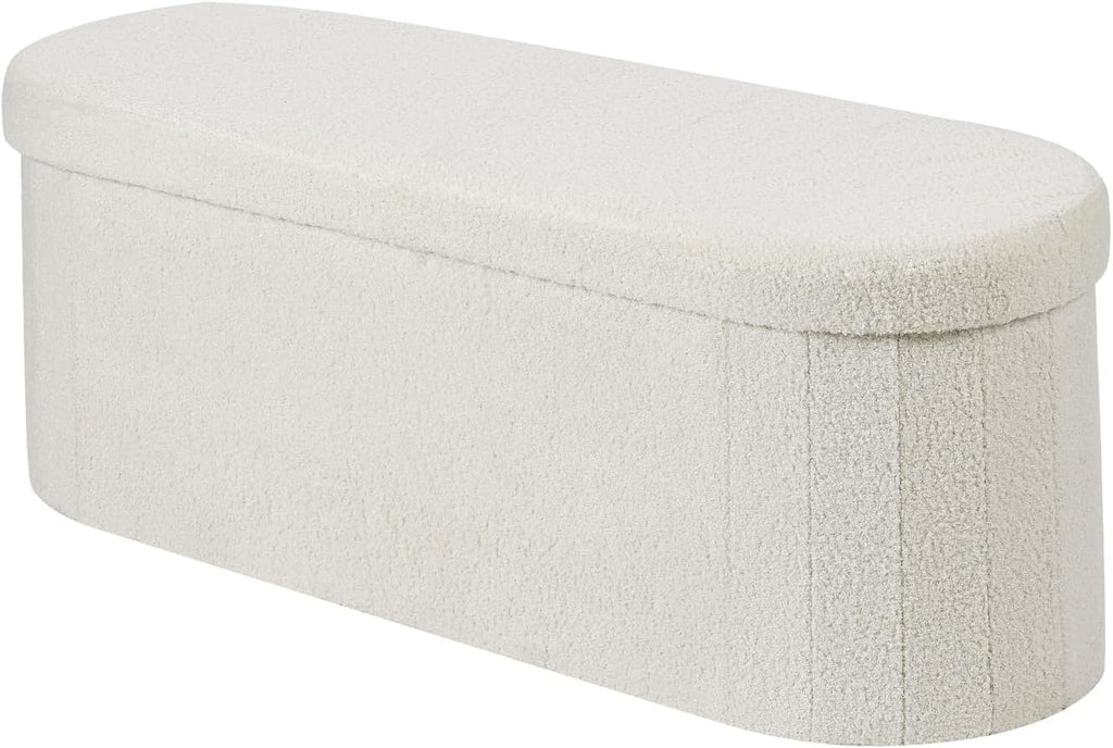 VEVOR Oval Storage Ottoman Bench, Foldable Teddy Fleece End of Bed Bench, Folding Upholstered Bed Ottoman Chest with Large Storage Space, Supports 660 lbs, for Living Room, Bedroom, Entryway, Beige