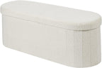 VEVOR Oval Storage Ottoman Bench, Foldable Teddy Fleece End of Bed Bench, Folding Upholstered Bed Ottoman Chest with Large Storage Space, Supports 660 lbs, for Living Room, Bedroom, Entryway, Beige