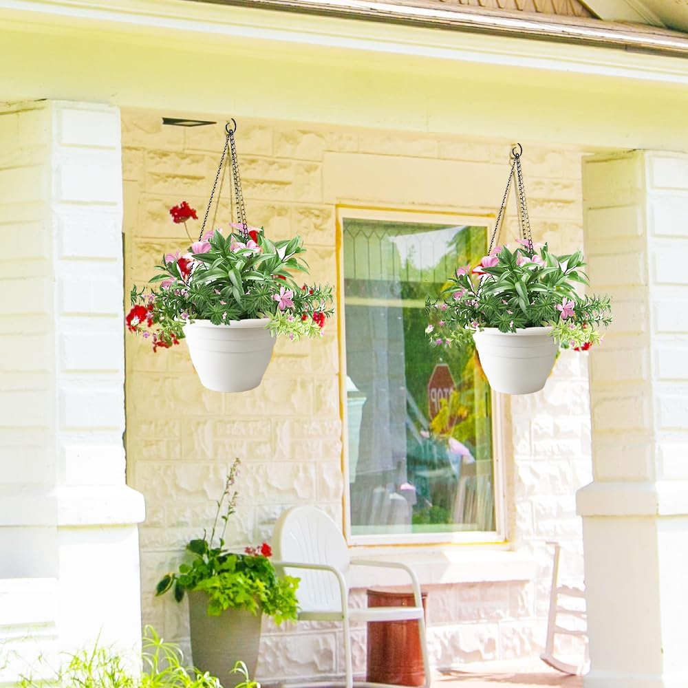Plant Pots Set of 5, 10" Outside Diameter Flower Pots, 8.5" Inner Diameter Plant Planters with Drainage Hole, Durable Garden Pots Perfect for Indoor & Outdoor Plant Planting, Decor, White