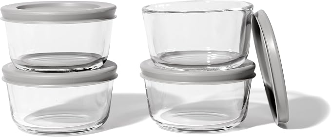 8-Piece Glass Food Storage Containers Set (4 Containers + 4 BPA-Free Lids) | 7-Ounce, Leakproof | Microwave, Freezer, Oven & Dishwasher Safe | Ideal for Meal Prep & Pantry Organization