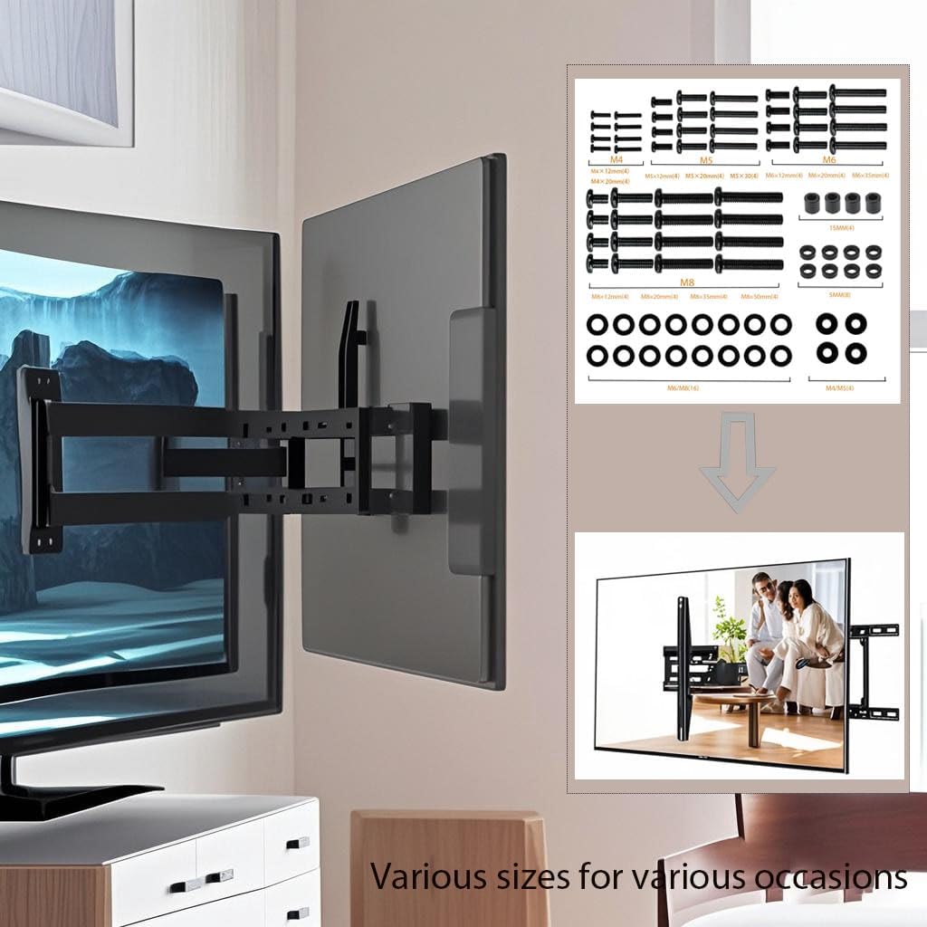 Universal TV Mounting Hardware Kit | M4/M5/M6/M8 Screws & Spacers | VESA-Compatible for TVs & Monitors Up to 80" | Organized & Labeled for Quick Installation