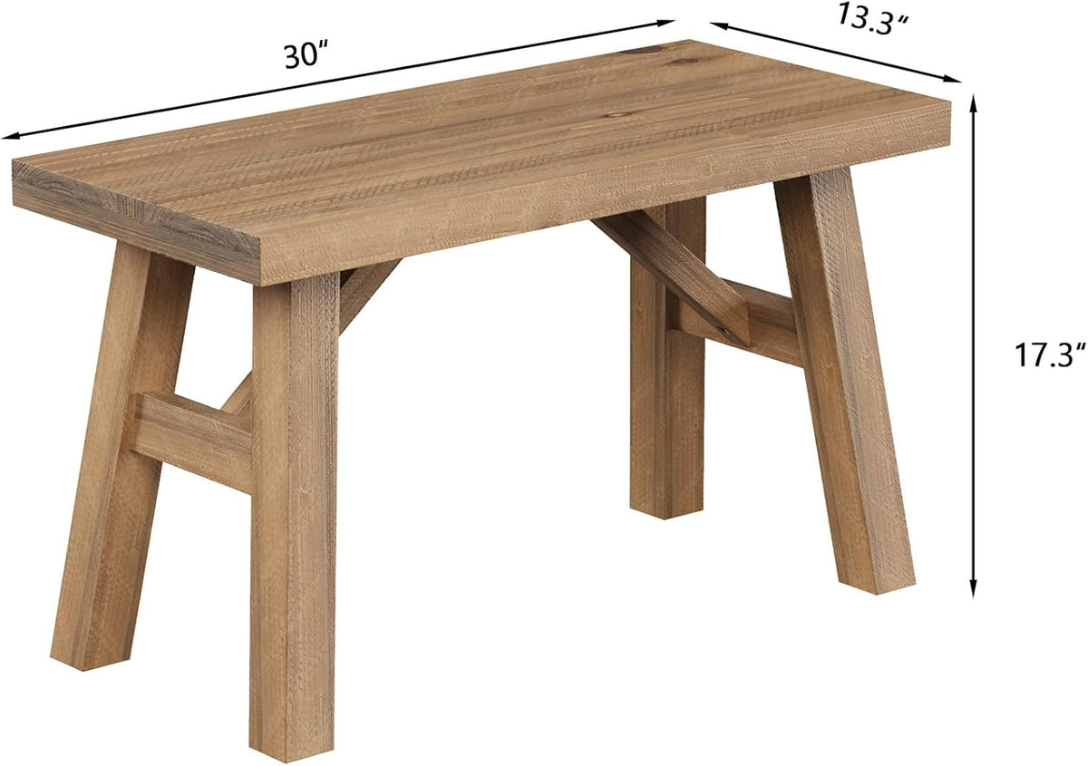 Wnutrees Sawmill Solid Wood Bench, 30" Farmhouse Entryway Bench, Natural | Rustic Hallway Seat for End of Bed, Living Room, Dining Area, Handcraft Finish
