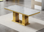 Marble Dining Table Set for 6, Rectangular 68.11" Dining Room Table with 6 Gray Dining Chairs, White&Gold Dining Table with Faux Marble Top, Large Dining Table and Chairs Set for Home Furniture