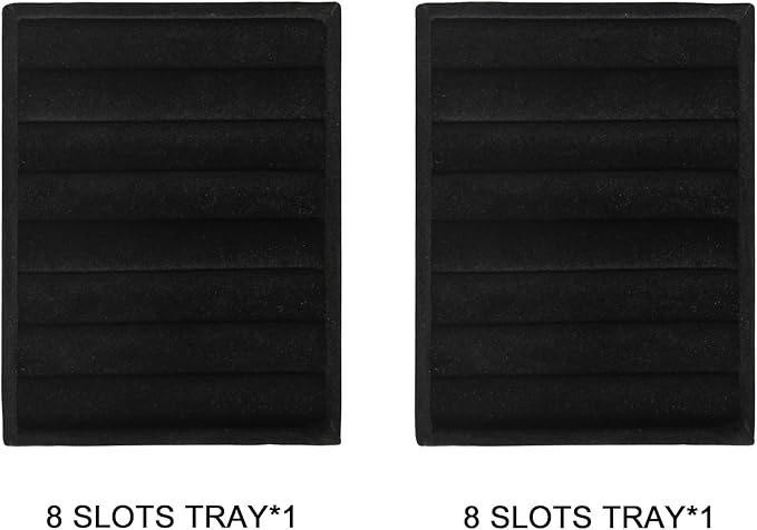 Frebeauty Small Jewelry Tray Set,Velvet Ring Organizer,Stackable Jewelry Organizer Tray,Mini Jewelry Drawer Organizer,4.92 x 3.74 x 0.9 Inches,7 Slots Ring Tray for Women (Set 2,Black)