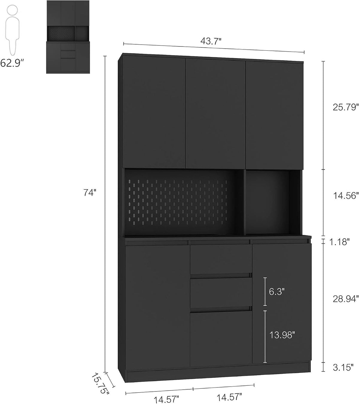 74"Kitchen Pantry Cabinet with Charging Station,Freestanding Buffet Cupboards Sideboard with Drawer,Modern Pantry Cabinet with Microwave Stand for Kitchen,Living Room,Dinning Room,White (Black)