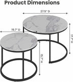Living Room Side Table, Round Coffee Tables for Living Room, Modern Nesting Drink for Small Spaces, Set of 2 (Marble)