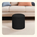 PINPLUS Ottoman with Stroage Round Boucle Ottoman and Tray Sherpa Removable Foot Stool Coffee Table for Dorm, Living Room Black, 13"x13"x13.7"
