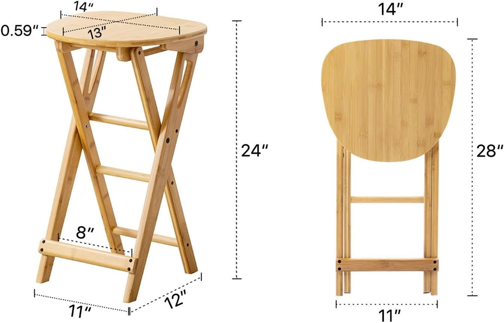 Foldable Stool 24inch Folding Bar Stool Wood Kitchen Stool Without Backrest for Kitchen Island Counter Height Folding Chairs Saves Space Breakfast Bar Stools with Footrest Garden Dining Chairs