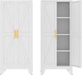 61" Tall Pantry Cabinet, White Metal Pantry Storage Cabinet | Metal Farmhouse Storage Cabinet,Kitchen Pantry Storage Cabinets with 2 Door and 3 Adjustable Shelves
