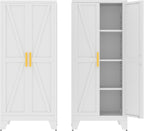 61" Tall Pantry Cabinet, White Metal Pantry Storage Cabinet | Metal Farmhouse Storage Cabinet,Kitchen Pantry Storage Cabinets with 2 Door and 3 Adjustable Shelves