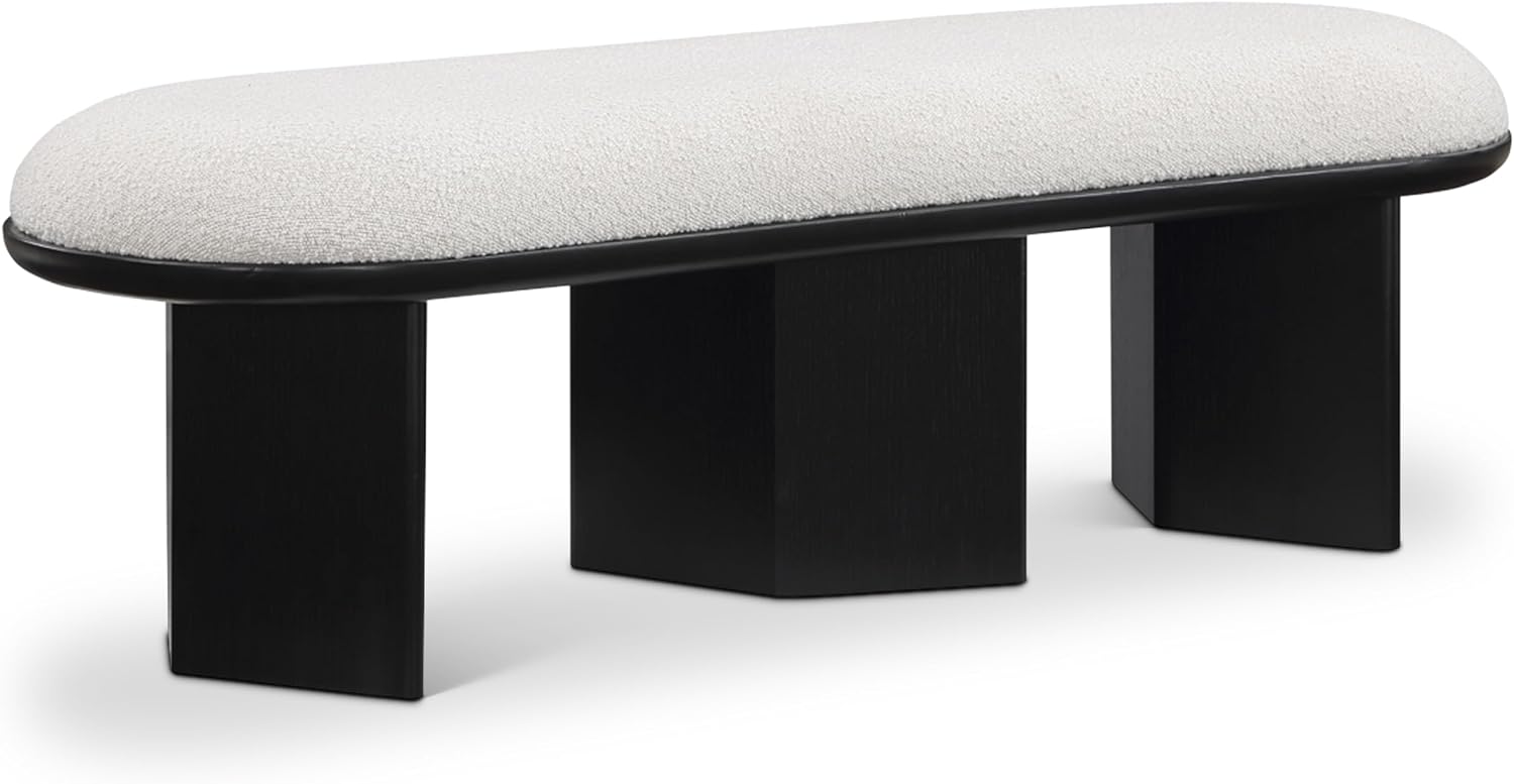 Meridian Furniture 22005Cream Wilshire Collection Art Deco Bench with Luxurious Cream Boucle Fabric and Rich Solid Wood with Black Finish, 57.5" W x 20" D x 18" H, Cream