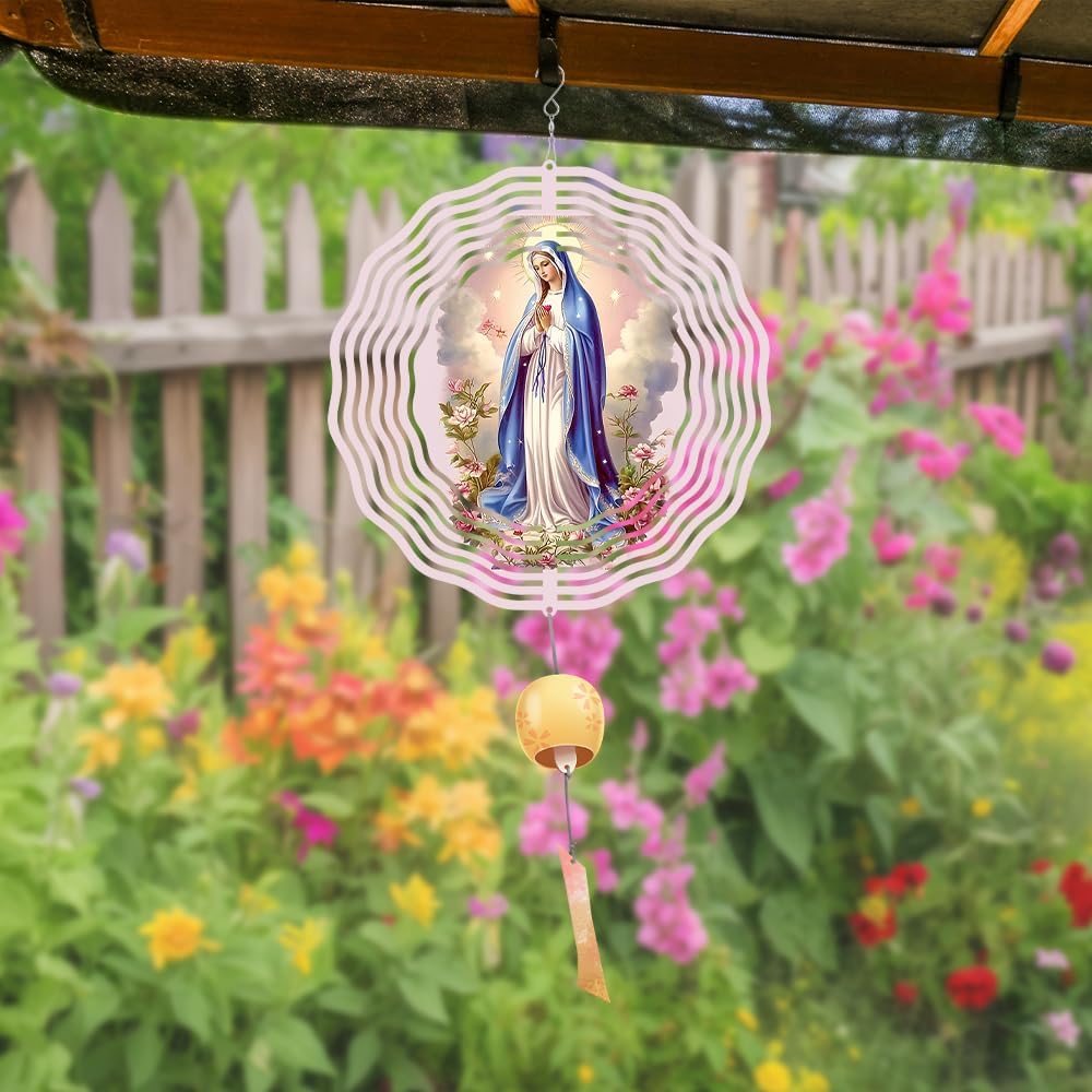 Virgin Mary Prayer Wind Spinner, Metal Wind Spinners Outdoor Indoor,Virgin Mary Hanging Garden Decor for Outside, Stainless Wind Spinners for Yard and Garden 10 inch 3D (25.76X25 CM)