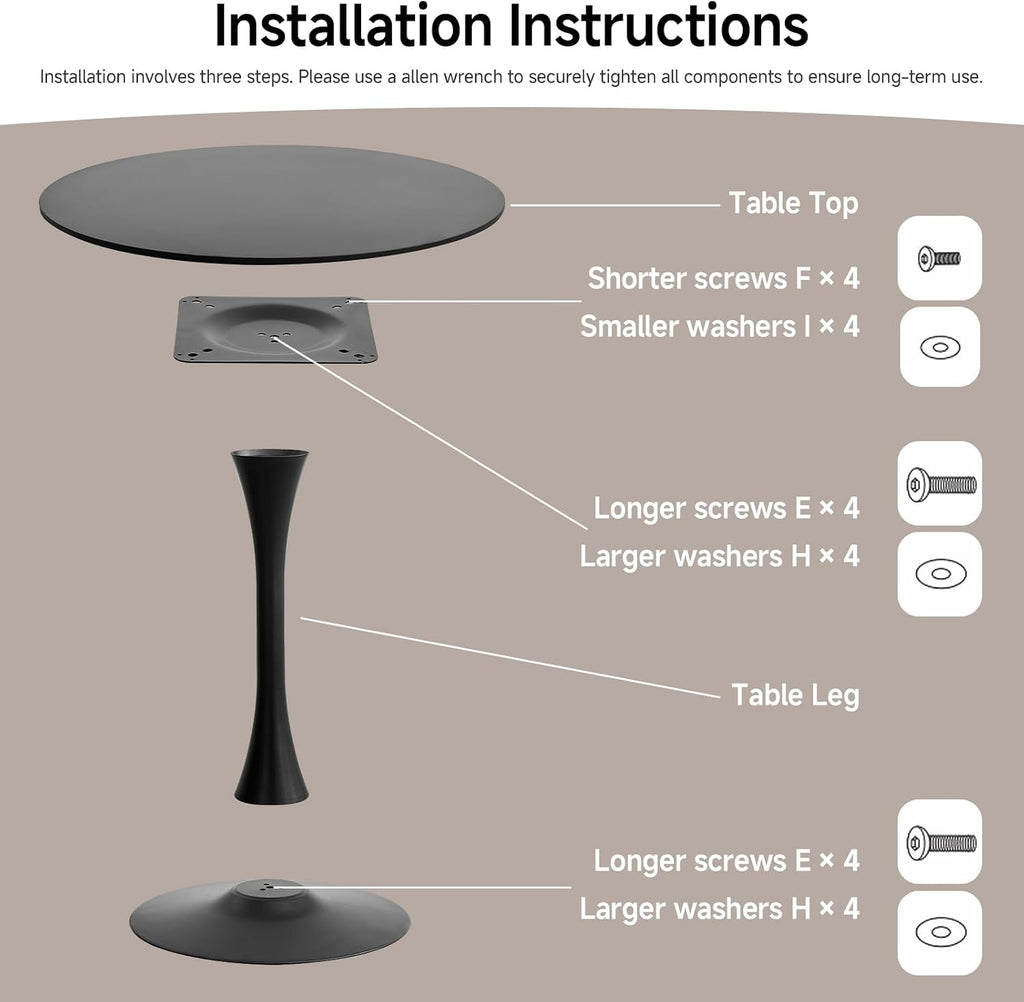 23.6" Small Round Dining Table for 2 4, [Sturdy Metal Tulip Base] Black Modern Circle Kitchen Table, Space Saving, for Dining Room Apartment Office