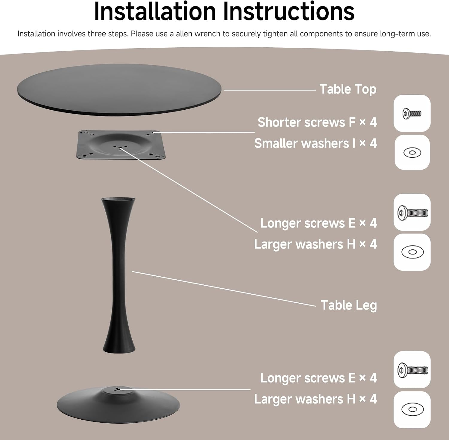 23.6" Small Round Dining Table for 2 4, [Sturdy Metal Tulip Base] Black Modern Circle Kitchen Table, Space Saving, for Dining Room Apartment Office