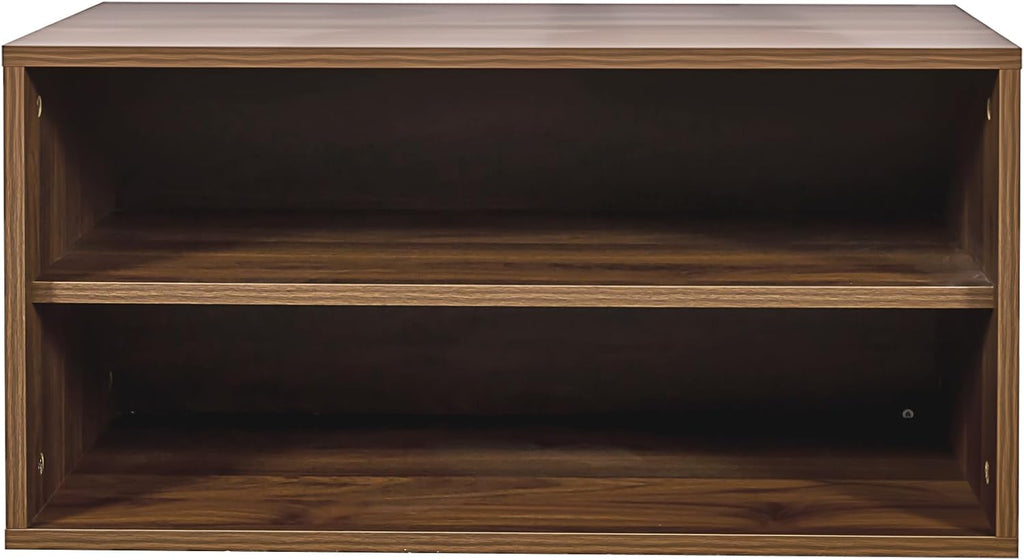Walnut Stackable Storage Cabinet, 2 Tier Open Front Bookcase Organizer Shelf
