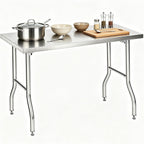 Foldable Stainless Steel Table 48x24 Inch, 1-Tier Portable Workstation, Commercial & Utility Table for Kitchen Prep, Catering, Garage, Workshop and Home Use, 600 LB Capacity