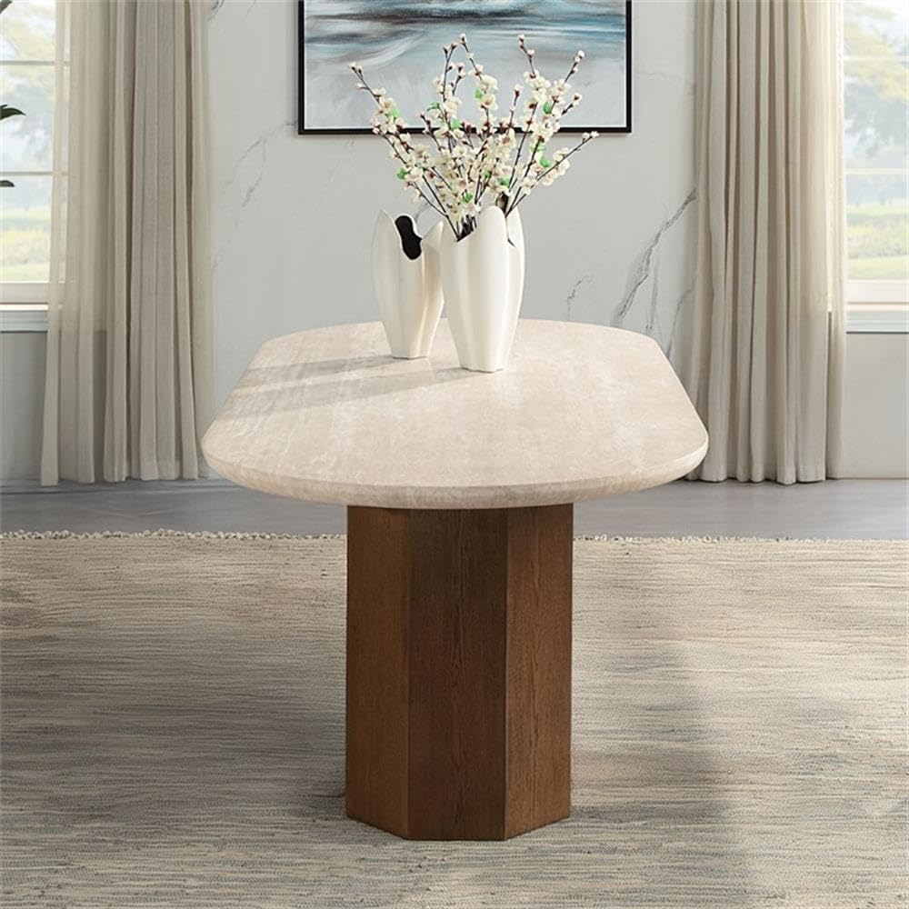 Acme Leonardo Dining Table in Travertine Top & Dark Oak