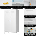 2 Door Metal Cabinet,Classified Storage Tall Storage Cabinet with Hanging Rod&2 Freely Adjustable Shelves, Metal Tall Storage Cabinet for Garage, Storage Room,Home (Steel Cabinet,White)