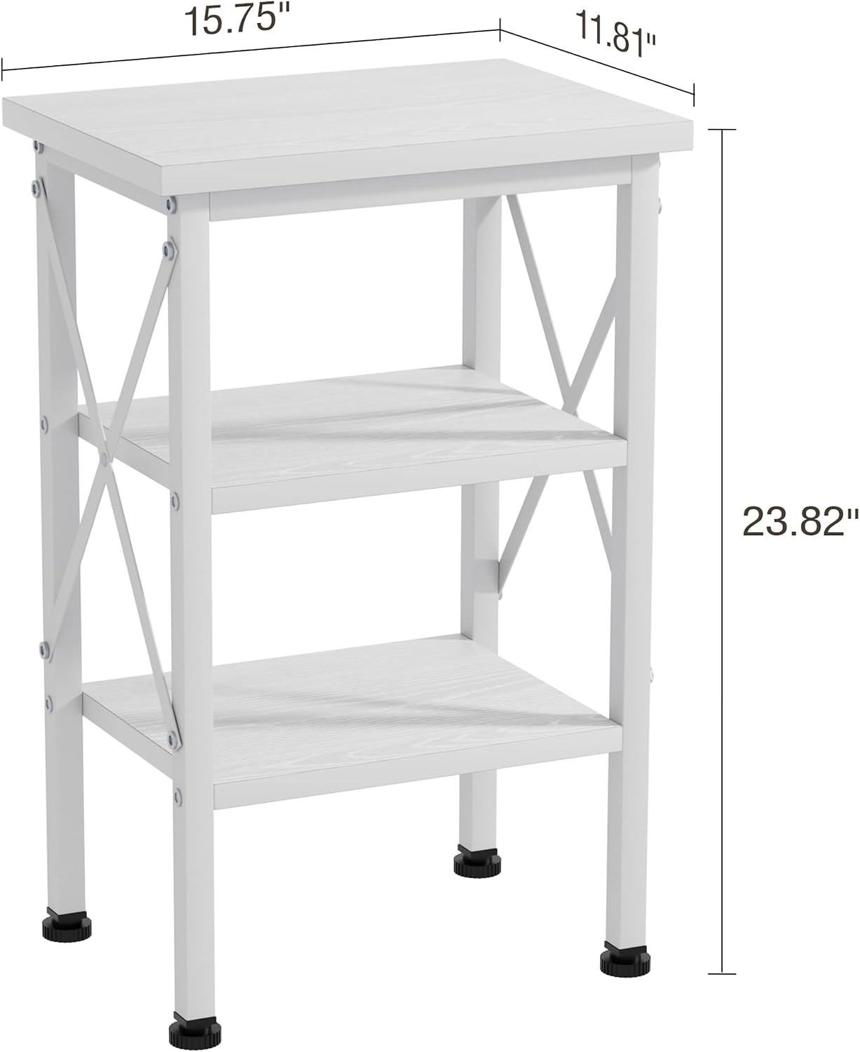 VECELO End Side Table Night Stand,X-Design with Storage Shelf for Bedroom,Living Room,White