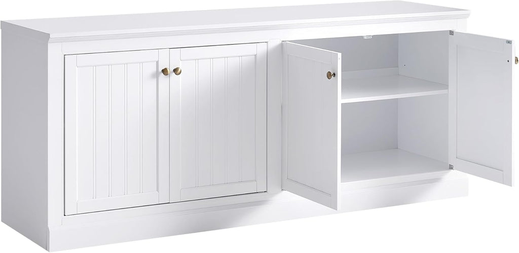 AMERLIFE 72" Farmhouse Sideboard Buffet Cabinet with Barn Doors, Storage Console Table with Adjustable Shelves, Coffee Bar/TV Stand for Living Room, Kitchen, Entryway, White
