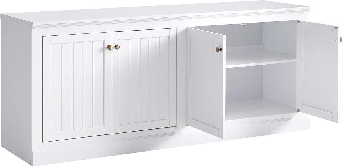AMERLIFE 72" Farmhouse Sideboard Buffet Cabinet with Barn Doors, Storage Console Table with Adjustable Shelves, Coffee Bar/TV Stand for Living Room, Kitchen, Entryway, White