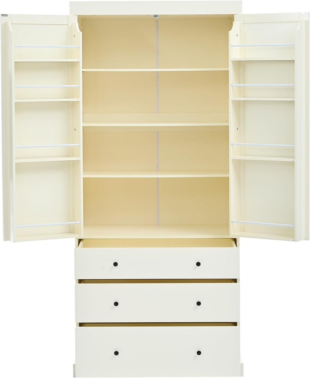 Farmhouse Kitchen Pantry,Extra Large Kitchen Pantry Cabinet, Freestanding Tall Cupboard Storage Cabinet with 3 Adjustable Shelves, 8 Door Shelves, 3 Drawers for Dining Room (Cream)