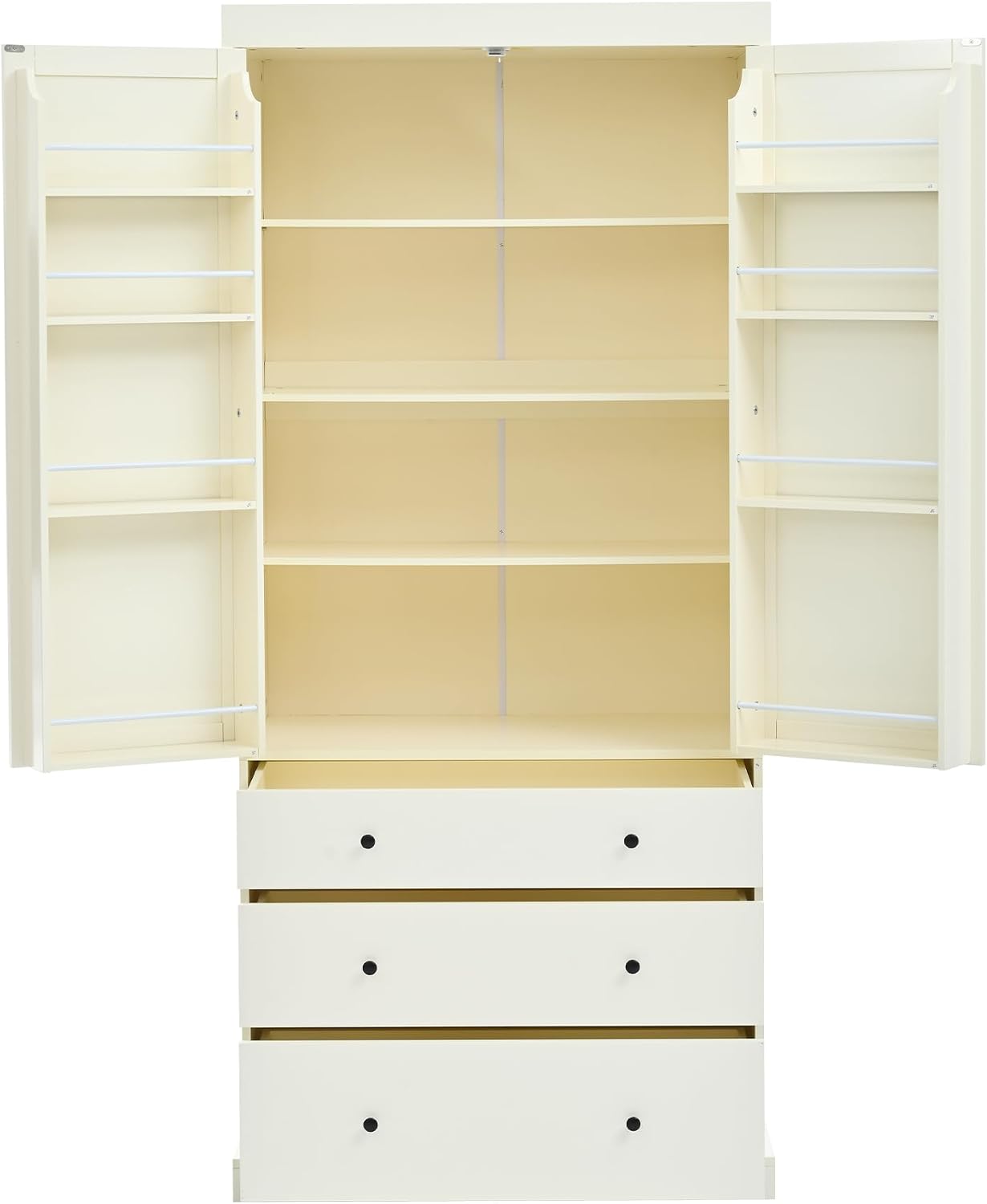 Farmhouse Kitchen Pantry,Extra Large Kitchen Pantry Cabinet, Freestanding Tall Cupboard Storage Cabinet with 3 Adjustable Shelves, 8 Door Shelves, 3 Drawers for Dining Room (Cream)