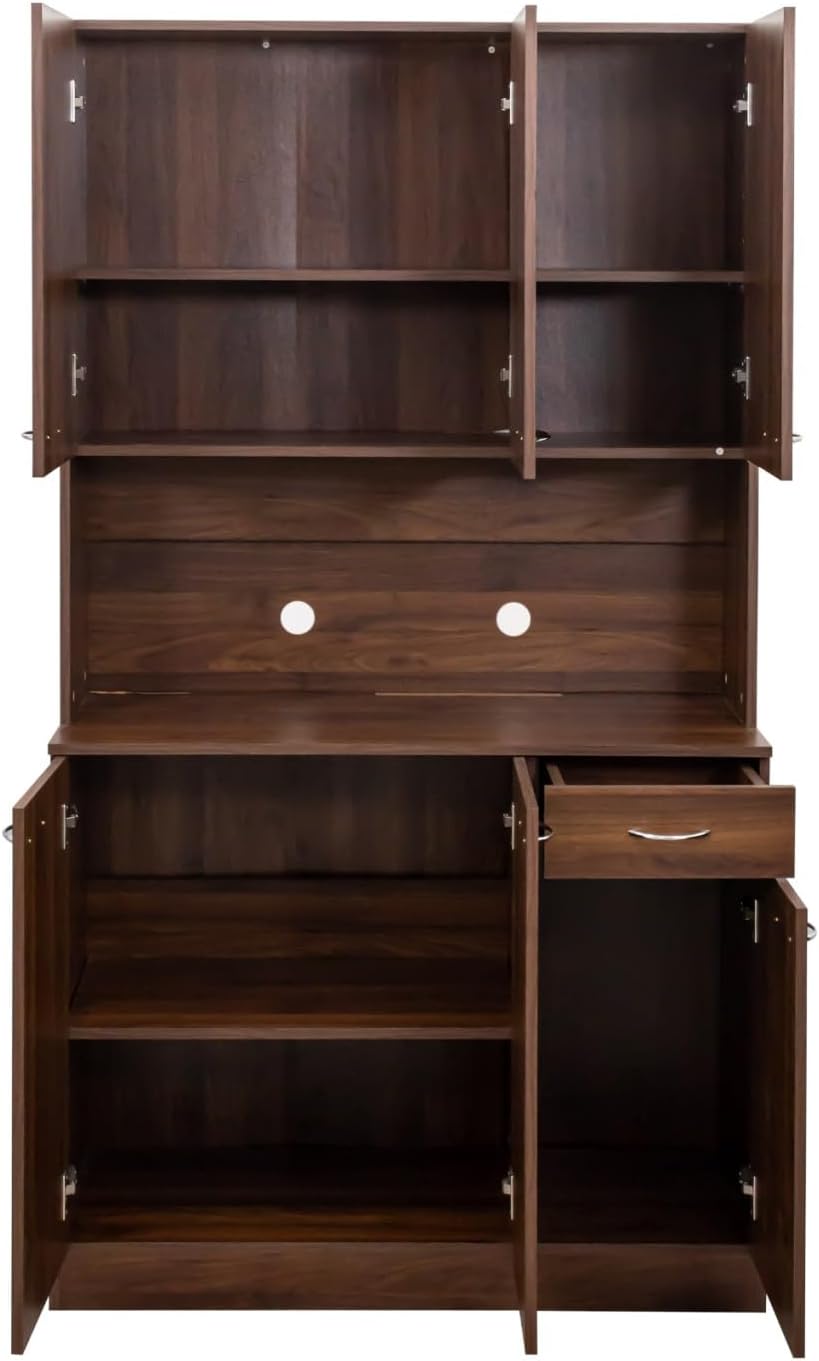 KEIKI 70.87" Tall Kitchen Pantry Storage Cabinet with Countertop, 6-Doors, 1 Drawers, Microwave Stand and Shelves, Freestanding Wood Hutch Food Pantries Cupboard for Coffee Bar, Dining Room