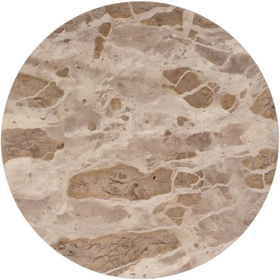 Beaumont Lane Transitional Round Marble and Iron Side Table, Beige Tiger Marble Top, Gold Stem Pedestal Base, White Marble Finish, 16 in Diameter, 25.5 in Height, Living Room or Bedroom Decor