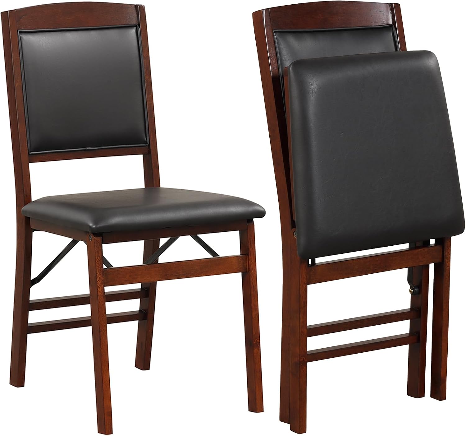 KOTEK Folding Dining Chairs Set of 2, Wooden Kitchen Chairs with Padded Seat & Backrest, Foldable Armless Side Chairs for Dining Room, Living Room