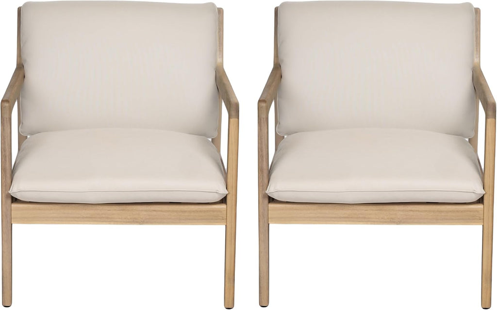 Elountik Acacia Wood Patio Club Chair Set of 2 with Cushions, Outdoor Armchairs for Patio Seating, Light Teak