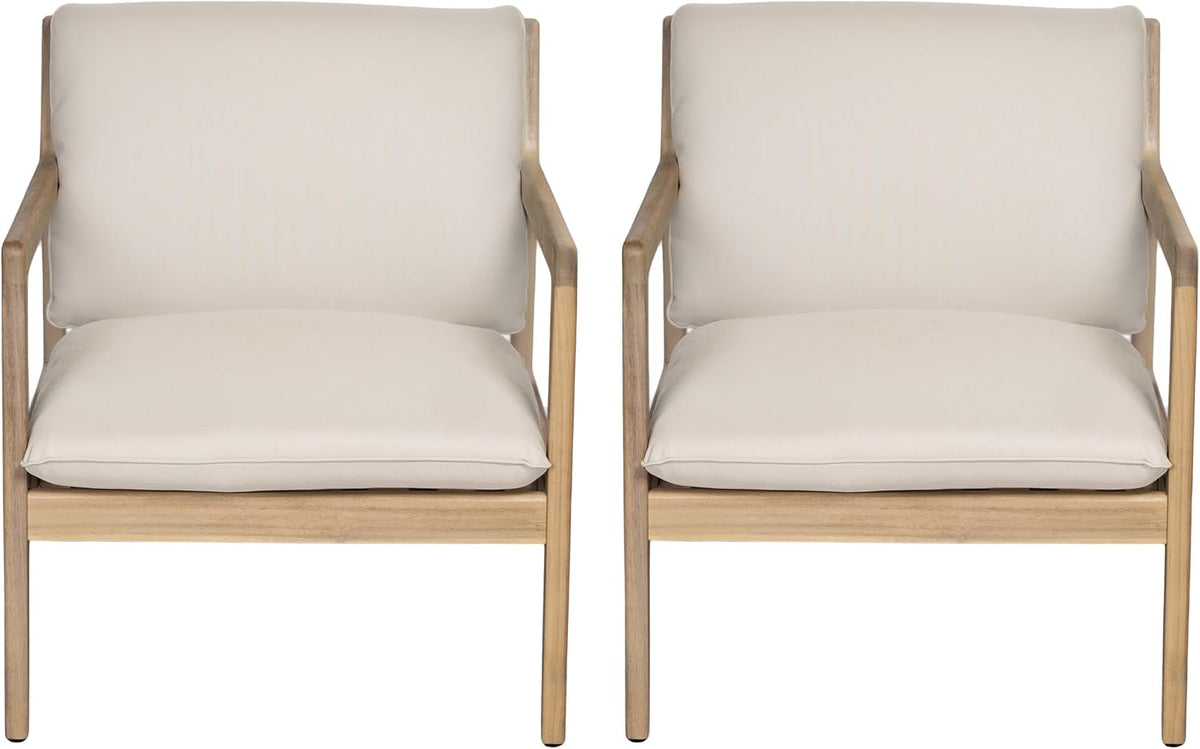 Elountik Acacia Wood Patio Club Chair Set of 2 with Cushions, Outdoor Armchairs for Patio Seating, Light Teak