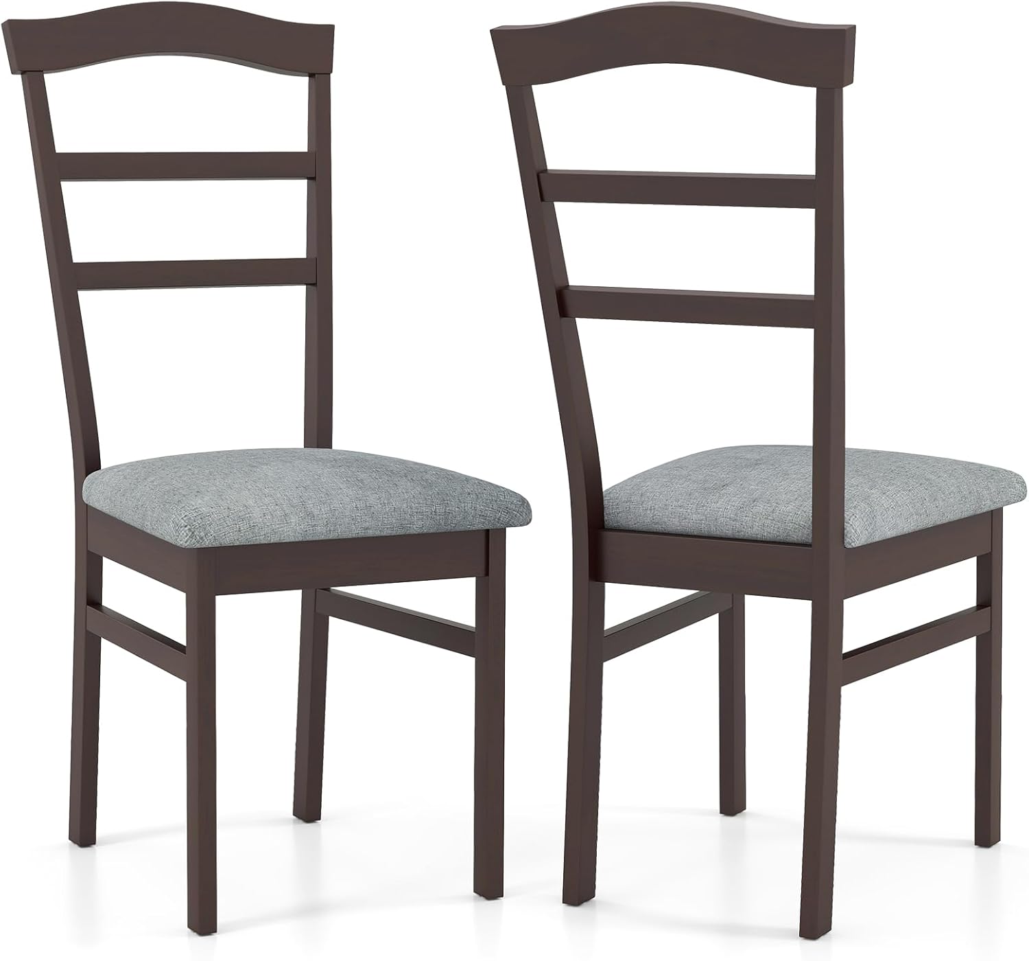 Giantex Wooden Dining Chairs Set of 2, Upholstered Kitchen Chair w/Rubber Wood Frame, Linen Fabric Padded Seat, High Curved Back, Farmhouse Accent Side Chairs for Dining Living Room, Home