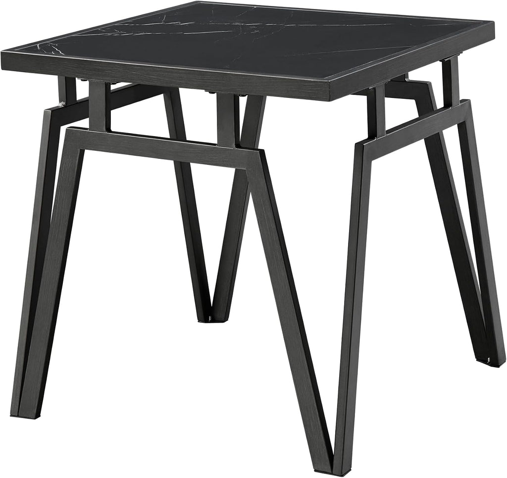 Modern Black 3pc Occasional Table Set with Sintered Stone Tops | Includes 1 cocktail table and 2 end tables with black sintered stone tops