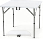 34" Square Folding Card Table, 3ft Foldable Portable Plastic Table | 3 foot Adjustable Height, Indoor Outdoor, White HDPE, Heavy Duty, Camping, Dining for Party, Picnic, Game, Mahjong, Puzzle